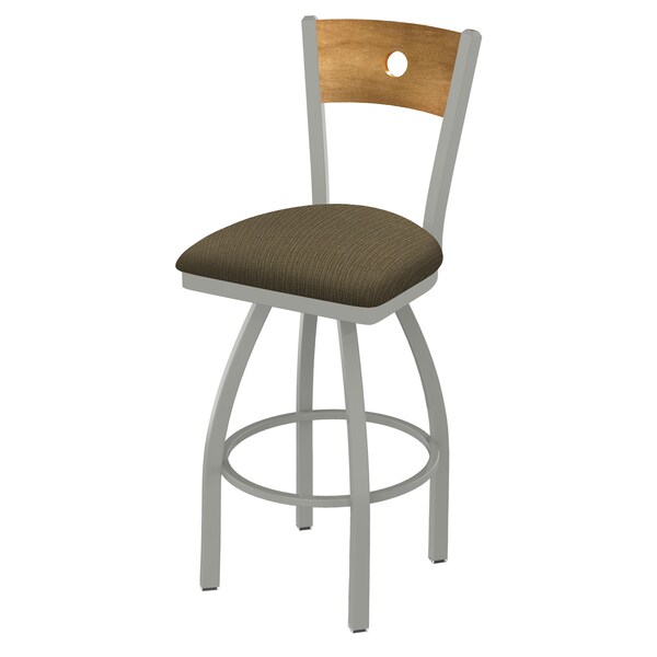 25" Swivel Counter Stool, Nickel Finish, Med Back, Graph Cork Seat
